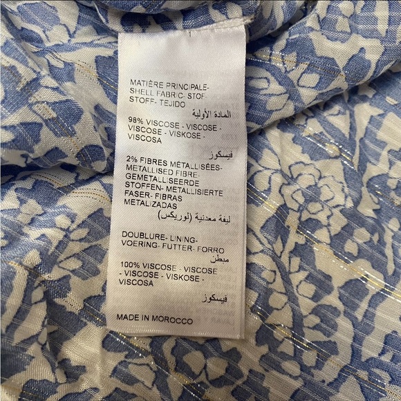 Maison 123 Paris Loana Blue White Floral Metallic Blouse Top Size XL - Picture 16 of 16